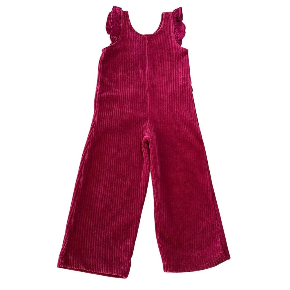 Zara Girls Berry Pink Corduroy Ruffle Jumpsuit 2-3 Years 98 cm
